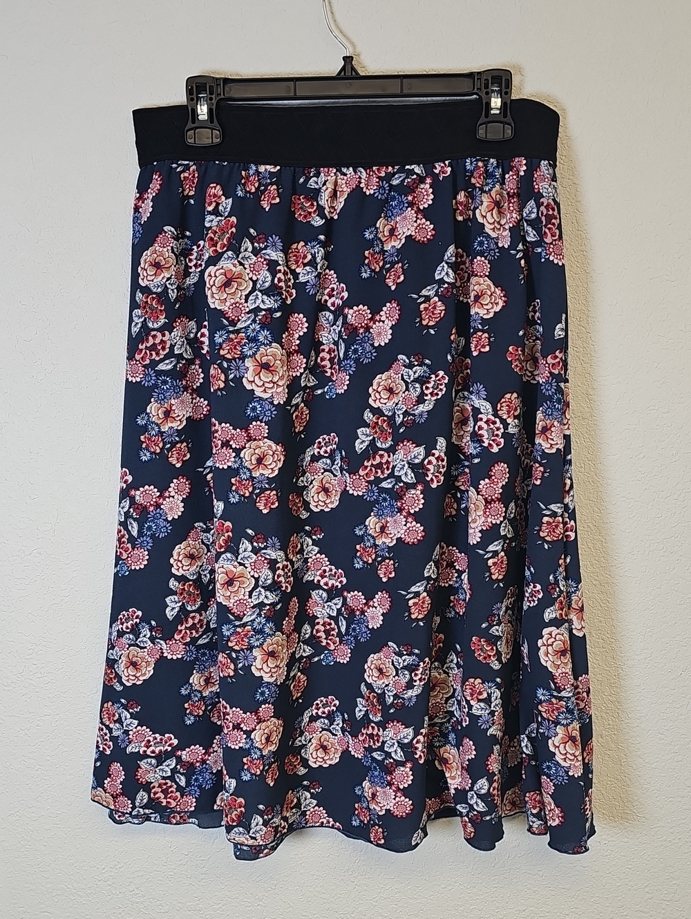 LuLaRoe Navy Floral A-Line Skirt with Black Waistband